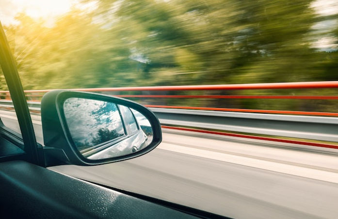 View from a window of a fast-moving vehicle